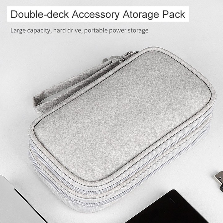 SM05 Double-layer Digital Accessory Storage Bag with Lanyard(Pink)