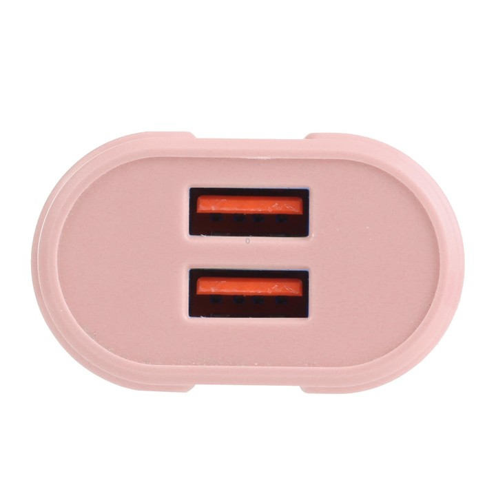 13-22 2.1A Dual USB Macarons Travel Charger, EU Plug(Pink)