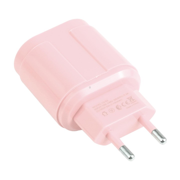 13-22 2.1A Dual USB Macarons Travel Charger, EU Plug(Pink)