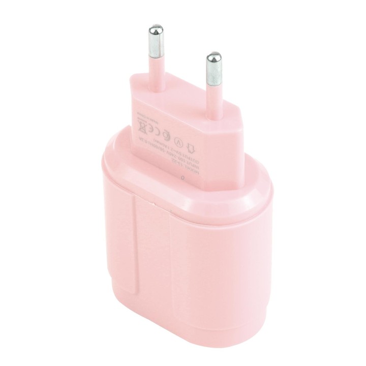 13-22 2.1A Dual USB Macarons Travel Charger, EU Plug(Pink)