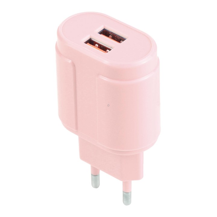 13-22 2.1A Dual USB Macarons Travel Charger, EU Plug(Pink)