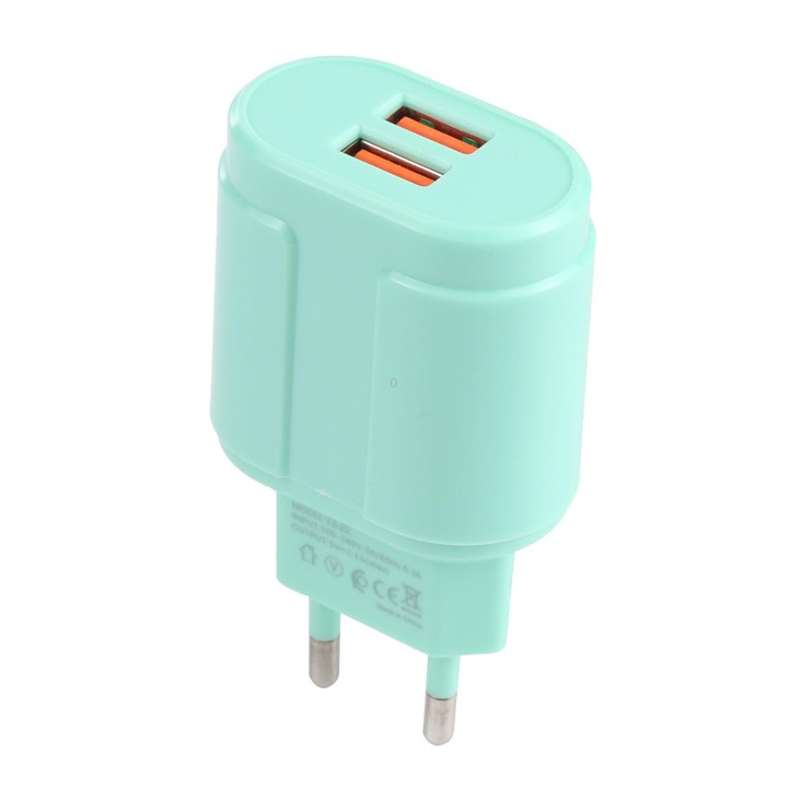 13-22 2.1A Dual USB Macarons Travel Charger, EU Plug(Green)