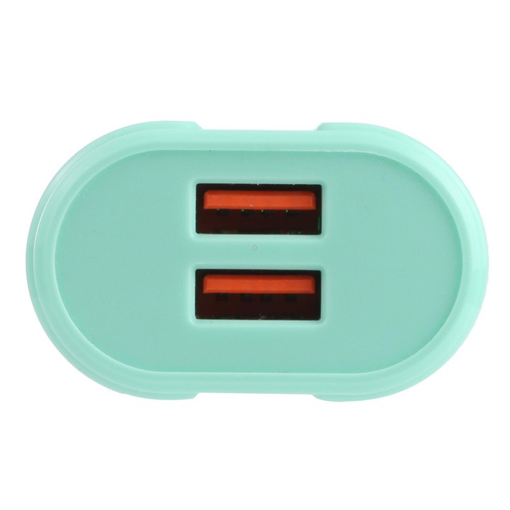 13-22 2.1A Dual USB Macarons Travel Charger, EU Plug(Green)