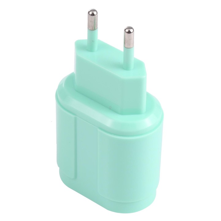 13-22 2.1A Dual USB Macarons Travel Charger, EU Plug(Green)