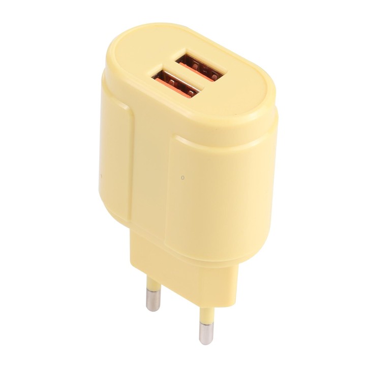 13-22 2.1A Dual USB Macarons Travel Charger, EU Plug(Yellow)