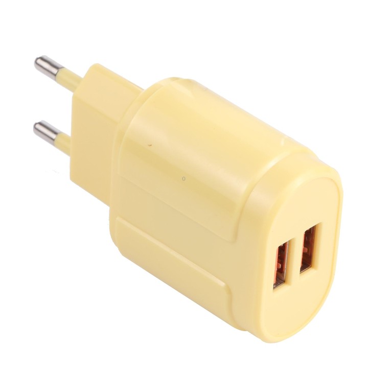 13-22 2.1A Dual USB Macarons Travel Charger, EU Plug(Yellow)