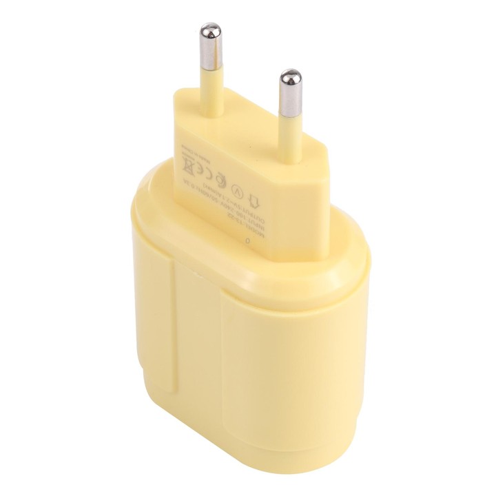 13-22 2.1A Dual USB Macarons Travel Charger, EU Plug(Yellow)