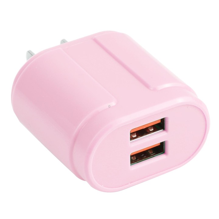 13-22 2.1A Dual USB Macarons Travel Charger, US Plug(Pink)
