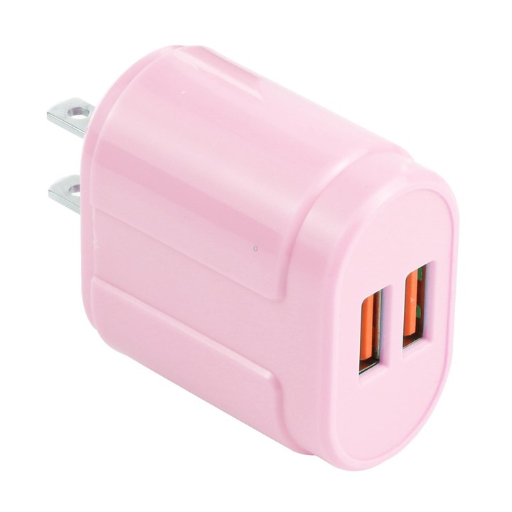 13-22 2.1A Dual USB Macarons Travel Charger, US Plug(Pink)