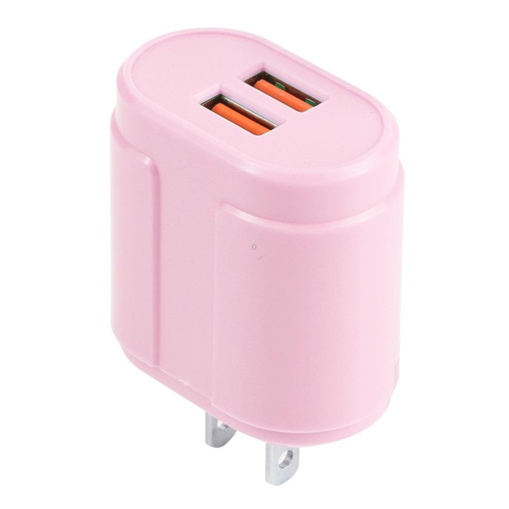 13-22 2.1A Dual USB Macarons Travel Charger, US Plug(Pink)