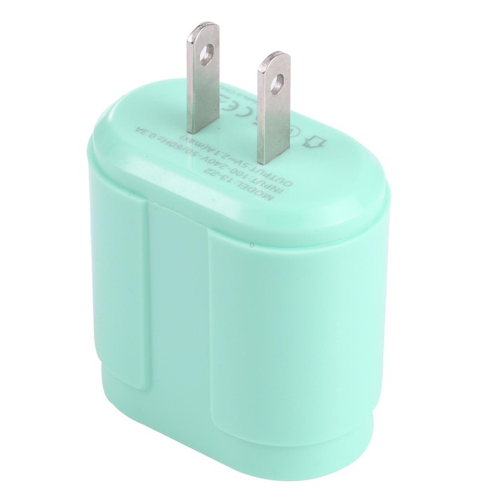 13-22 2.1A Dual USB Macarons Travel Charger, US Plug(Green)