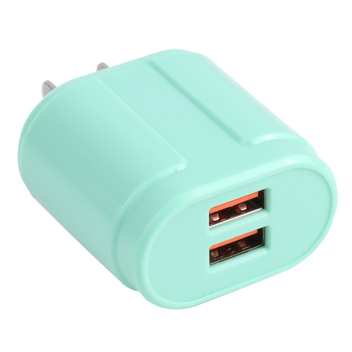 13-22 2.1A Dual USB Macarons Travel Charger, US Plug(Green)