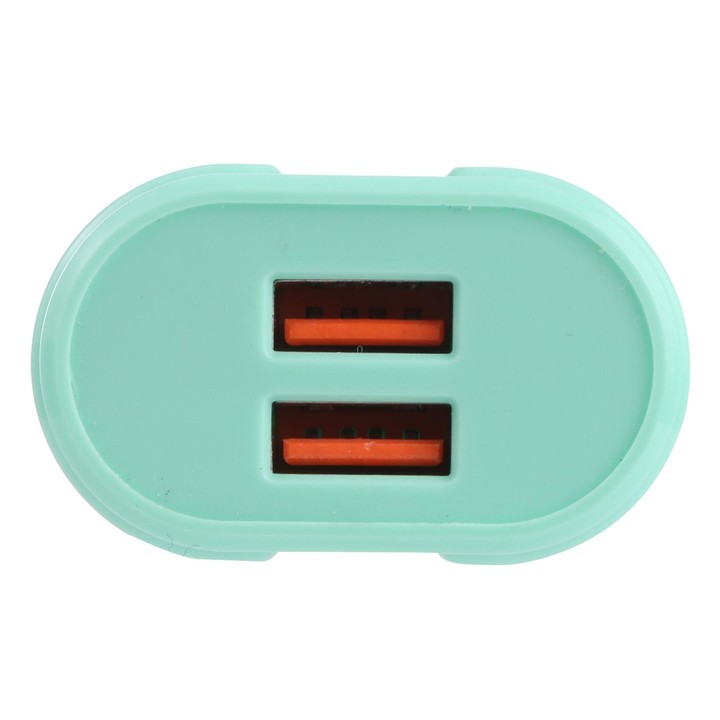 13-22 2.1A Dual USB Macarons Travel Charger, US Plug(Green)