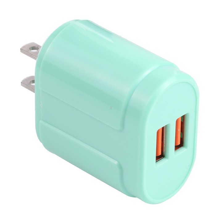 13-22 2.1A Dual USB Macarons Travel Charger, US Plug(Green)