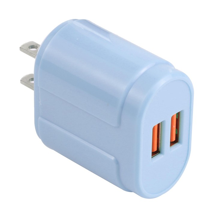 13-22 2.1A Dual USB Macarons Travel Charger, US Plug(Blue)