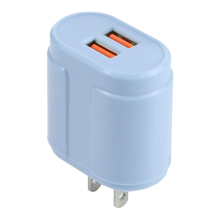 13-22 2.1A Dual USB Macarons Travel Charger, US Plug(Blue)