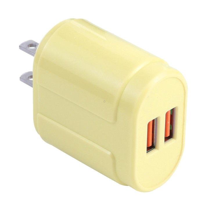 13-22 2.1A Dual USB Macarons Travel Charger, US Plug(Yellow)