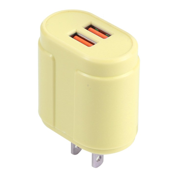 13-22 2.1A Dual USB Macarons Travel Charger, US Plug(Yellow)