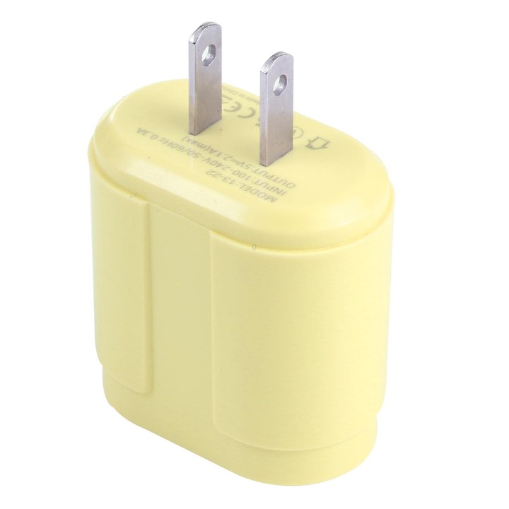13-22 2.1A Dual USB Macarons Travel Charger, US Plug(Yellow)