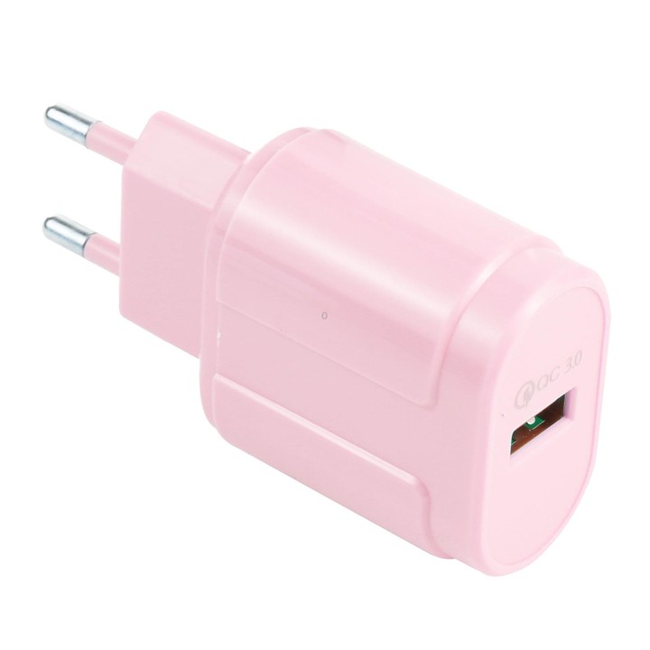 13-3 QC3.0 Single USB Interface Macarons Travel Charger, EU Plug(Pink)
