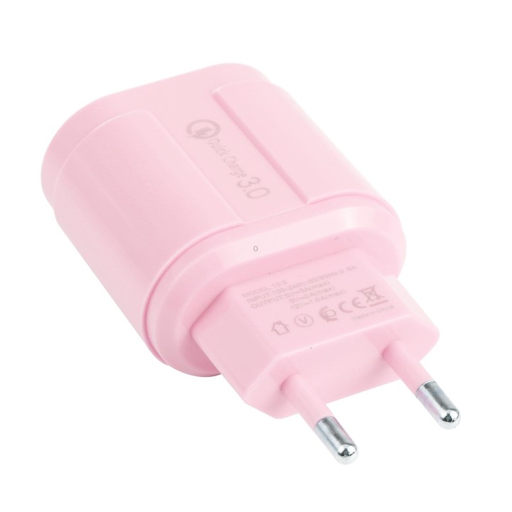 13-3 QC3.0 Single USB Interface Macarons Travel Charger, EU Plug(Pink)
