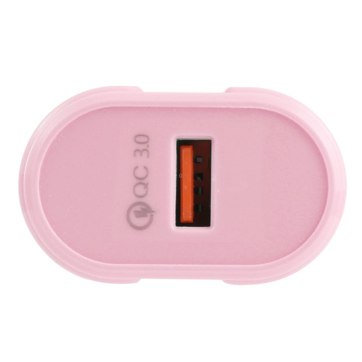 13-3 QC3.0 Single USB Interface Macarons Travel Charger, EU Plug(Pink)