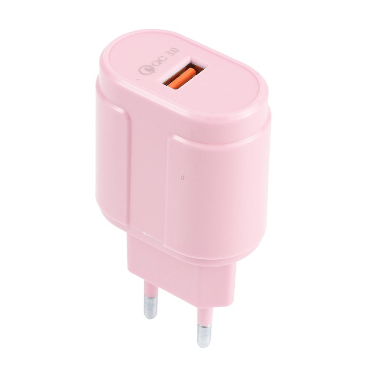 13-3 QC3.0 Single USB Interface Macarons Travel Charger, EU Plug(Pink)