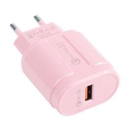 13-3 QC3.0 Single USB Interface Macarons Travel Charger, EU Plug(Pink)