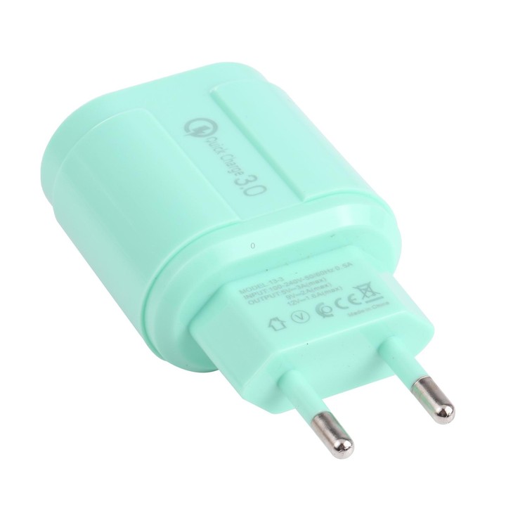 13-3 QC3.0 Single USB Interface Macarons Travel Charger, EU Plug(Green)