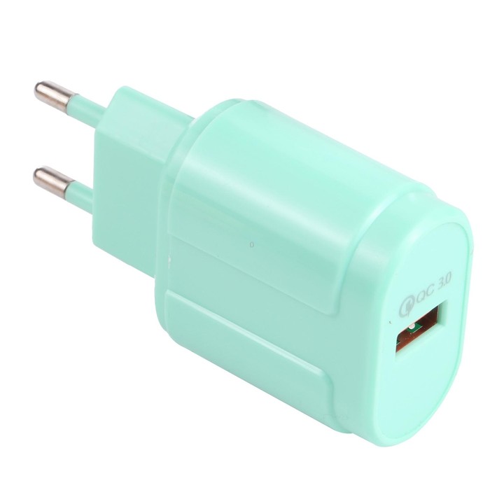 13-3 QC3.0 Single USB Interface Macarons Travel Charger, EU Plug(Green)