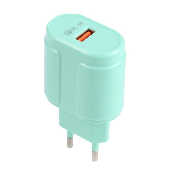 13-3 QC3.0 Single USB Interface Macarons Travel Charger, EU Plug(Green)