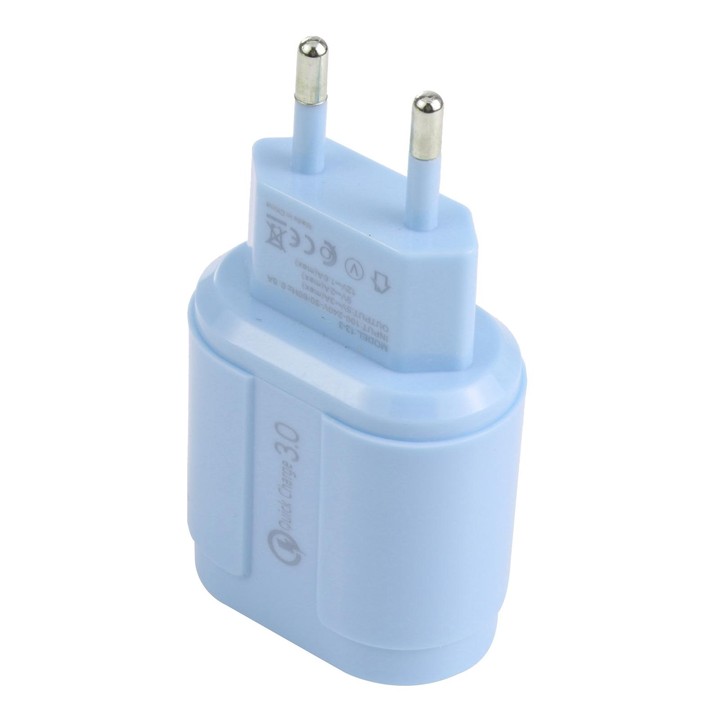13-3 QC3.0 Single USB Interface Macarons Travel Charger, EU Plug(Blue)