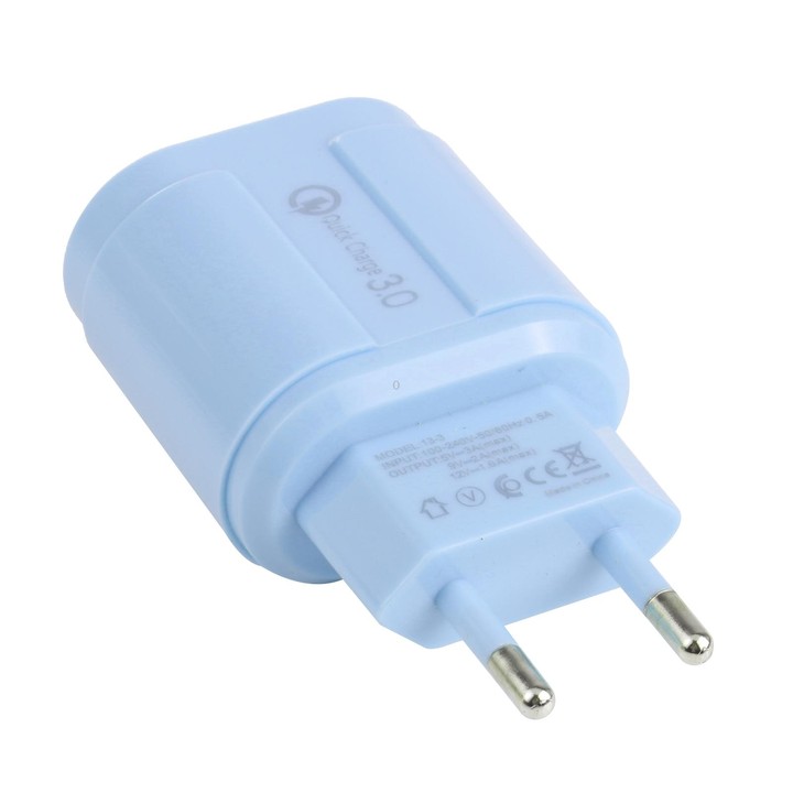 13-3 QC3.0 Single USB Interface Macarons Travel Charger, EU Plug(Blue)