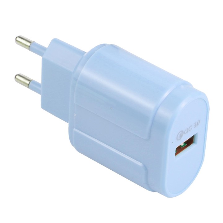 13-3 QC3.0 Single USB Interface Macarons Travel Charger, EU Plug(Blue)