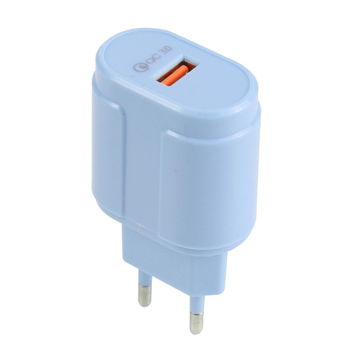 13-3 QC3.0 Single USB Interface Macarons Travel Charger, EU Plug(Blue)