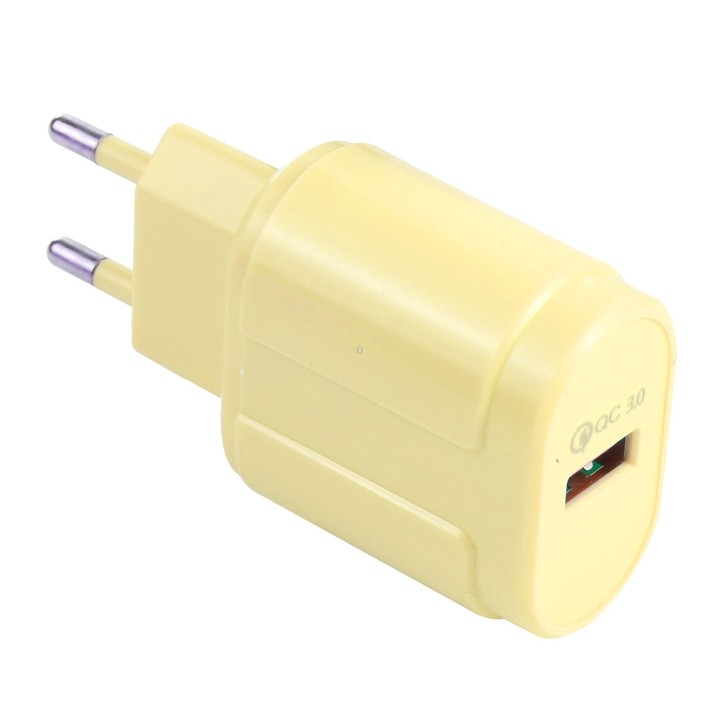 13-3 QC3.0 Single USB Interface Macarons Travel Charger, EU Plug(Yellow)