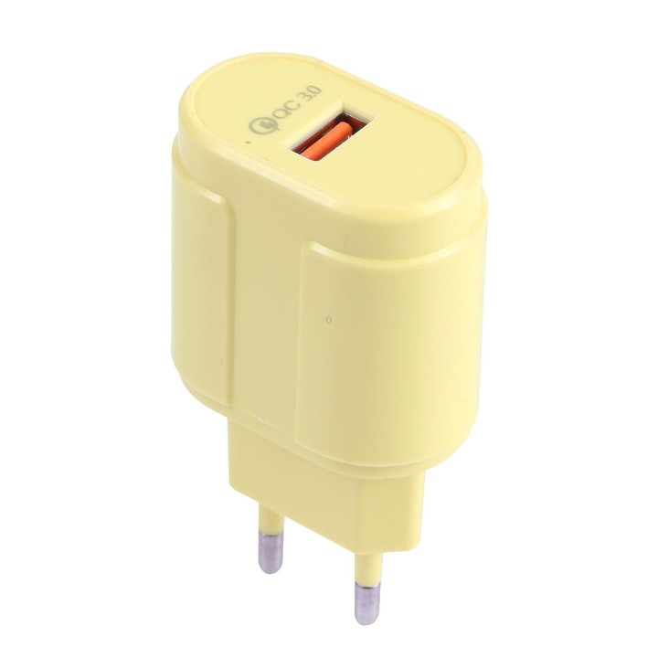 13-3 QC3.0 Single USB Interface Macarons Travel Charger, EU Plug(Yellow)