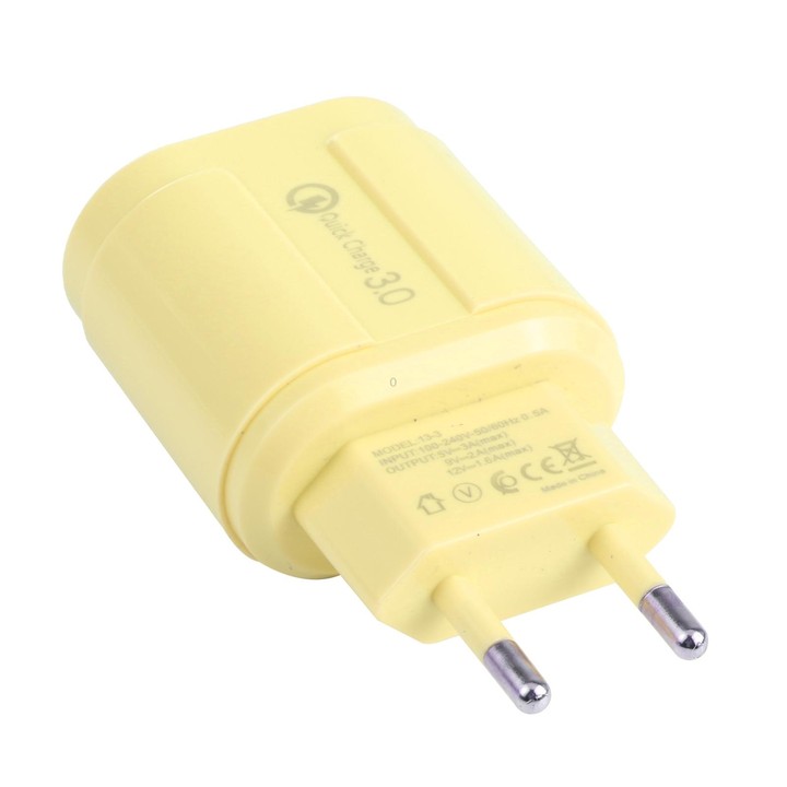 13-3 QC3.0 Single USB Interface Macarons Travel Charger, EU Plug(Yellow)