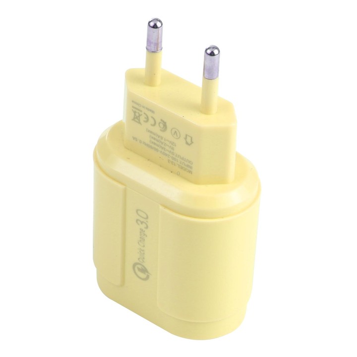 13-3 QC3.0 Single USB Interface Macarons Travel Charger, EU Plug(Yellow)