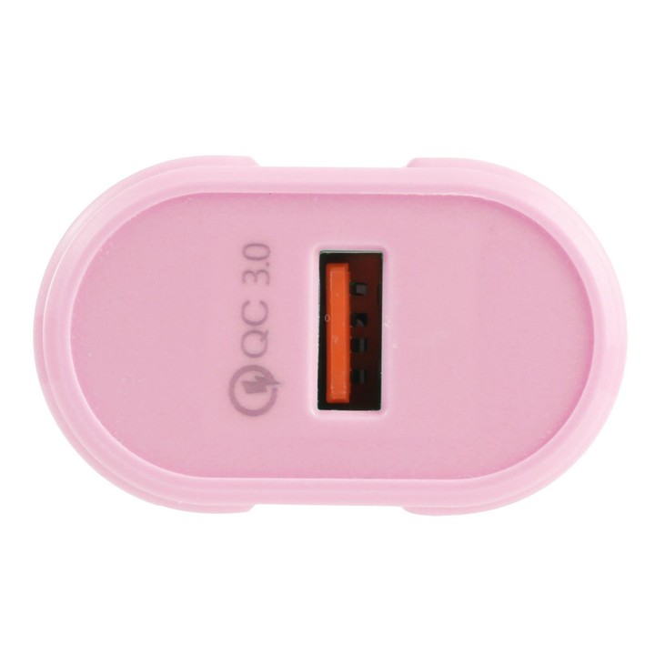 13-3 QC3.0 Single USB Interface Macarons Travel Charger, US Plug(Pink)