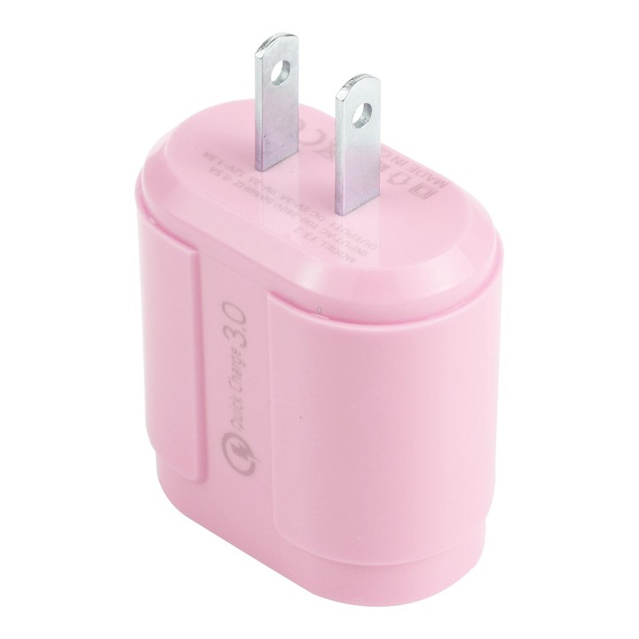 13-3 QC3.0 Single USB Interface Macarons Travel Charger, US Plug(Pink)