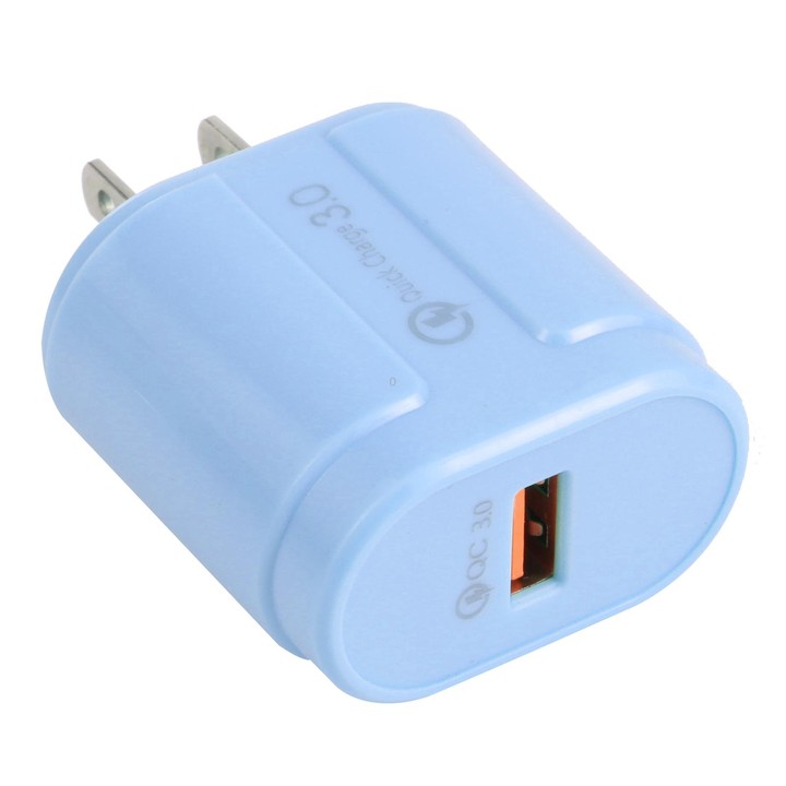 13-3 QC3.0 Single USB Interface Macarons Travel Charger, US Plug(Blue)