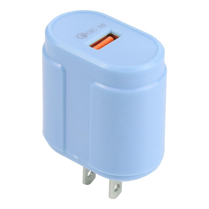 13-3 QC3.0 Single USB Interface Macarons Travel Charger, US Plug(Blue)