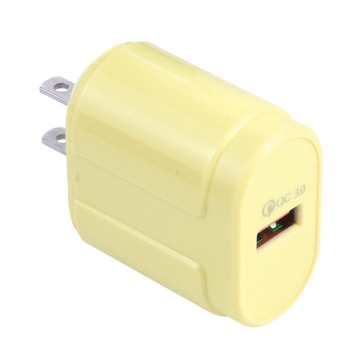 13-3 QC3.0 Single USB Interface Macarons Travel Charger, US Plug(Yellow)