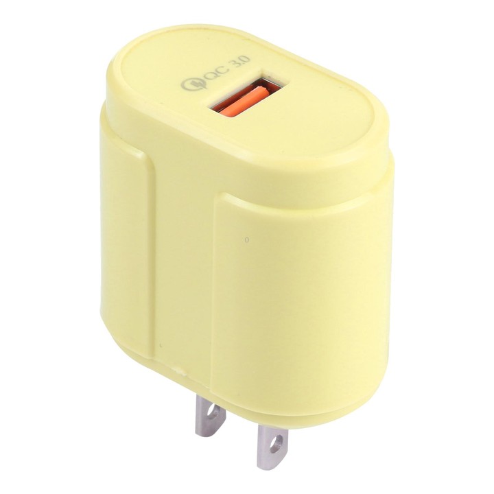 13-3 QC3.0 Single USB Interface Macarons Travel Charger, US Plug(Yellow)
