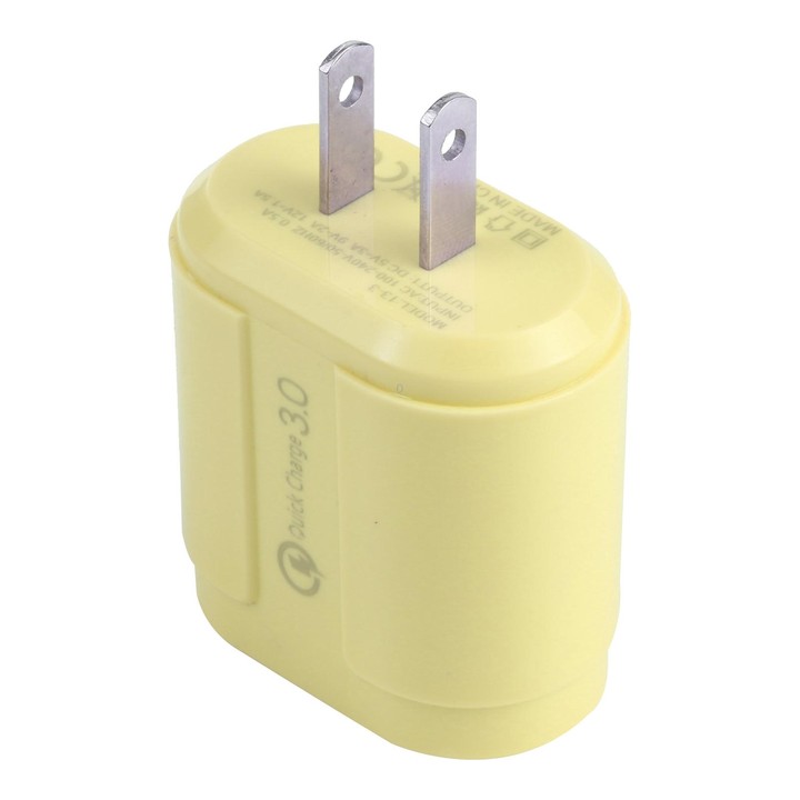 13-3 QC3.0 Single USB Interface Macarons Travel Charger, US Plug(Yellow)