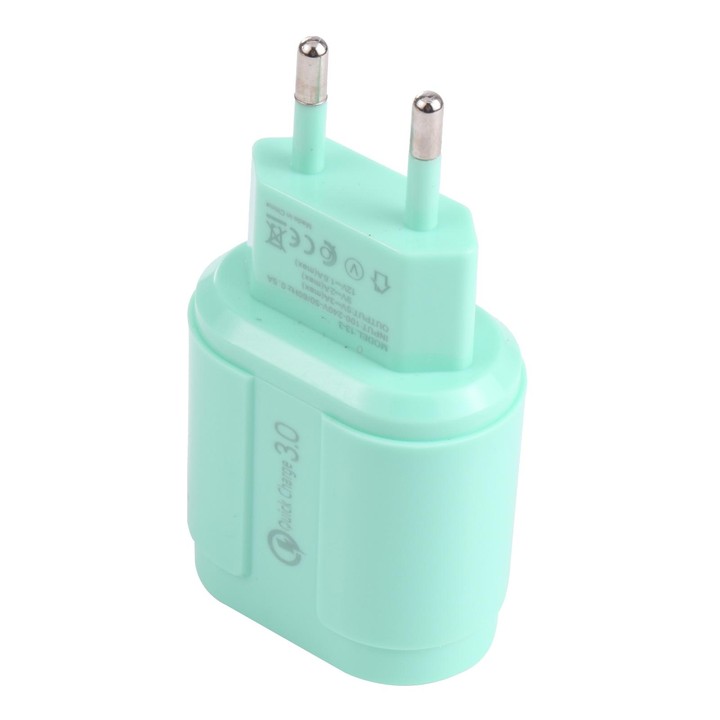 13-222 QC3.0 USB + 2.1A Dual USB Ports Macarons Travel Charger, EU Plug(Green)