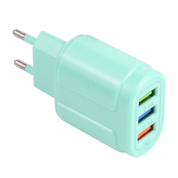 13-222 QC3.0 USB + 2.1A Dual USB Ports Macarons Travel Charger, EU Plug(Green)