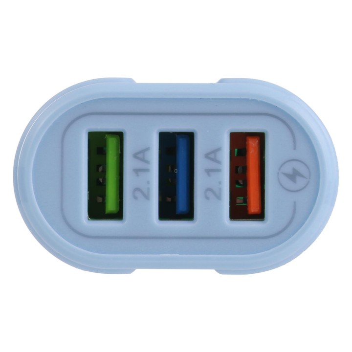 13-222 QC3.0 USB + 2.1A Dual USB Ports Macarons Travel Charger, EU Plug(Blue)