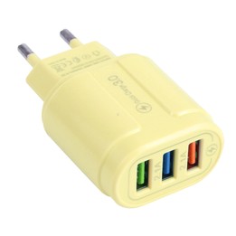 13-222 QC3.0 USB + 2.1A Dual USB Ports Macarons Travel Charger, EU Plug(Yellow)